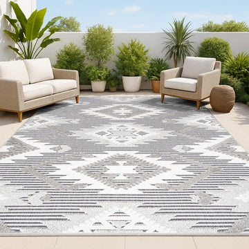 Sumak High-low Pile Neutral Diamond Kilim Area Rug